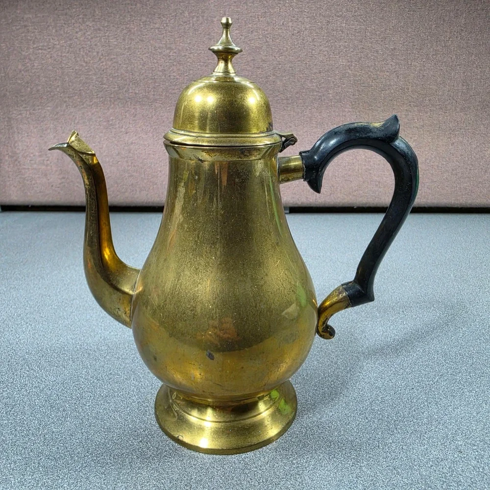 Brass Coffee Pot Gold Good Vintage Gooseneck Hinged Lid‎